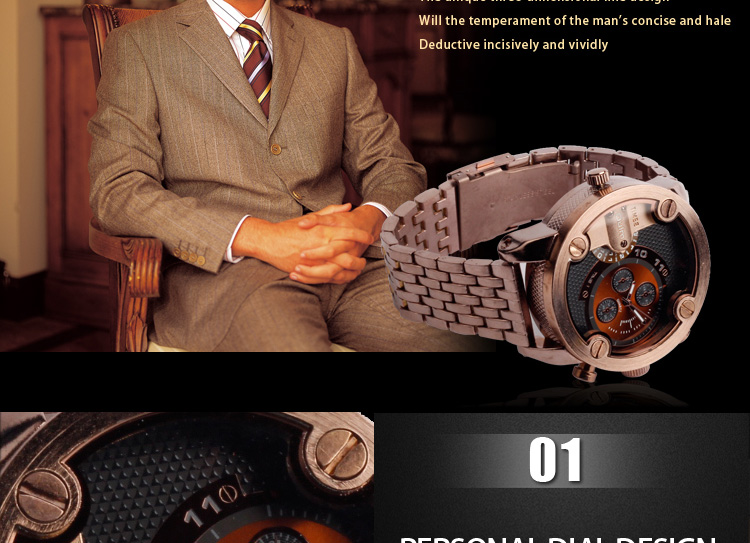 佩戴时尚男士钢带商务多时区手表